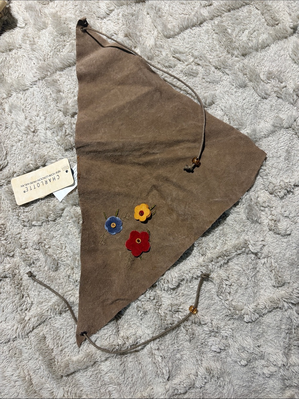 Charlotte Leather Triangle Bandana with Floral Appliqués